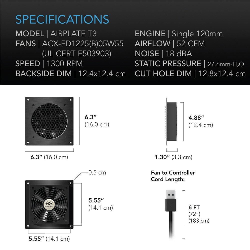 AC Infinity AIRPLATE T3 Cabinet Cooling Fan - view 2