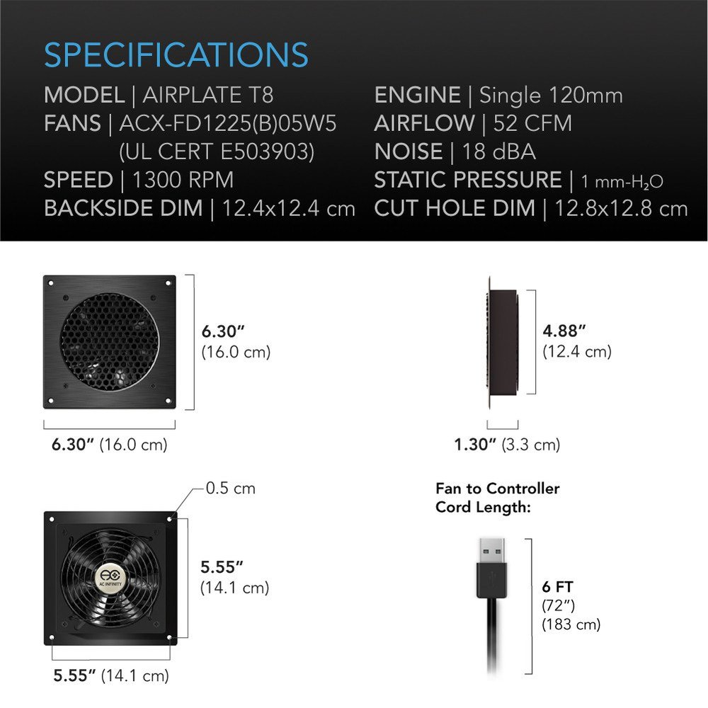 AC Infinity AIRPLATE T8 Dual Cabinet Cooling Fan - view 3