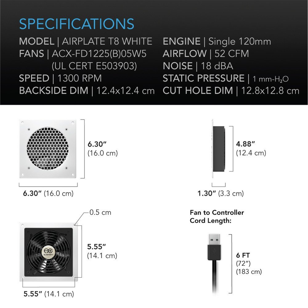 AC Infinity AIRPLATE T8 Dual Cabinet Cooling Fan - view 4