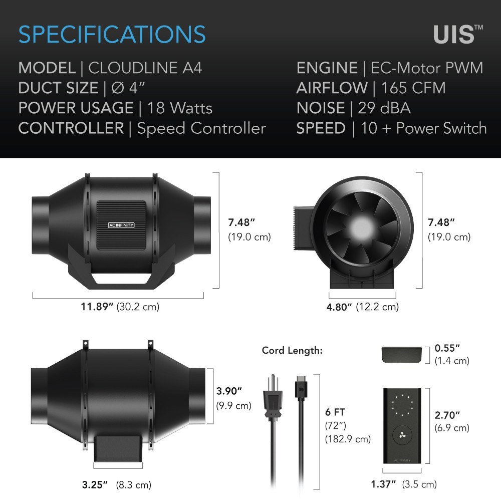 AC Infinity CLOUDLINE A4 4-Inch Inline Duct Fan - view 2