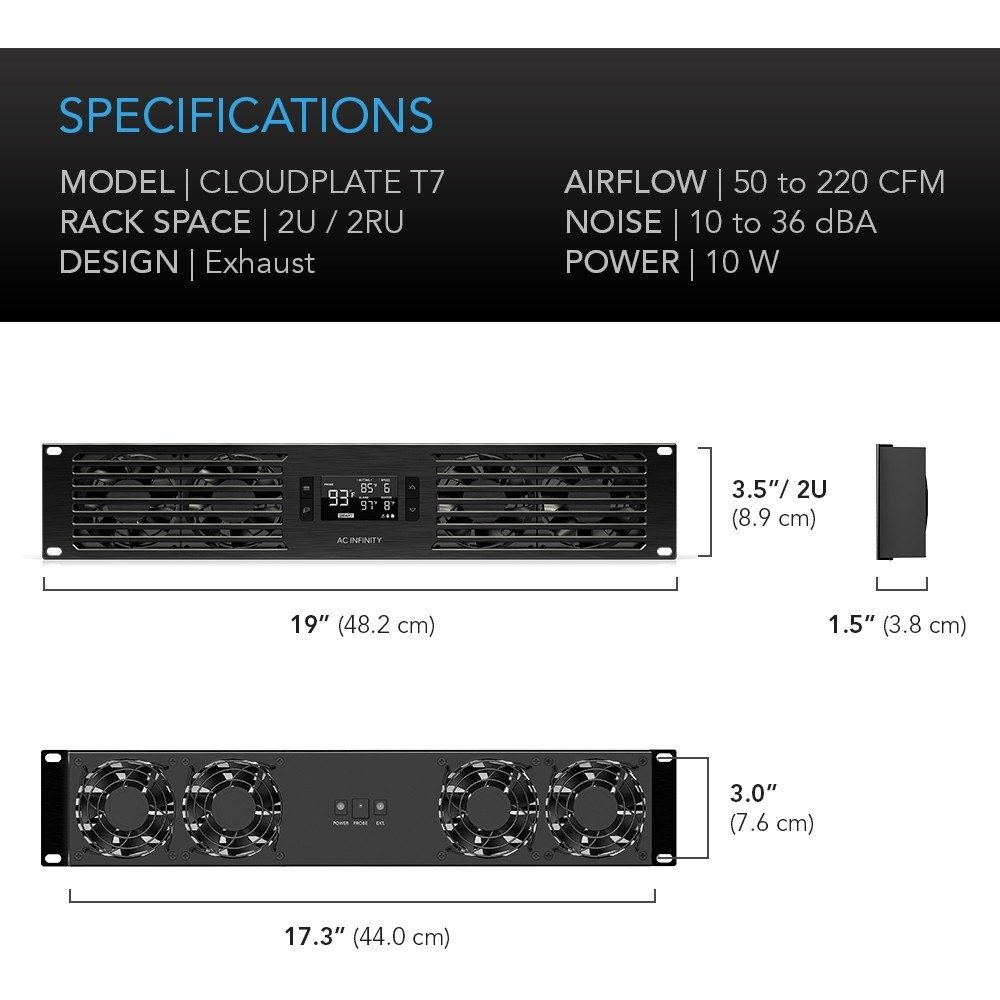AC Infinity CLOUDPLATE T7 2U Rack Cooling Fan System - view 3