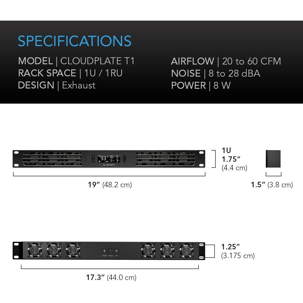 AC Infinity CLOUDPLATE T1 1U Rack Cooling Fan System - view 3