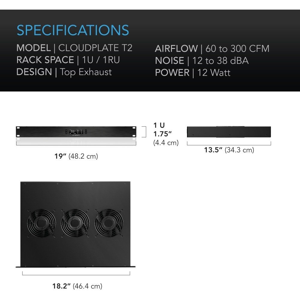 AC Infinity CLOUDPLATE T2 1U Top-Exhaust Rack Fan System - view 2