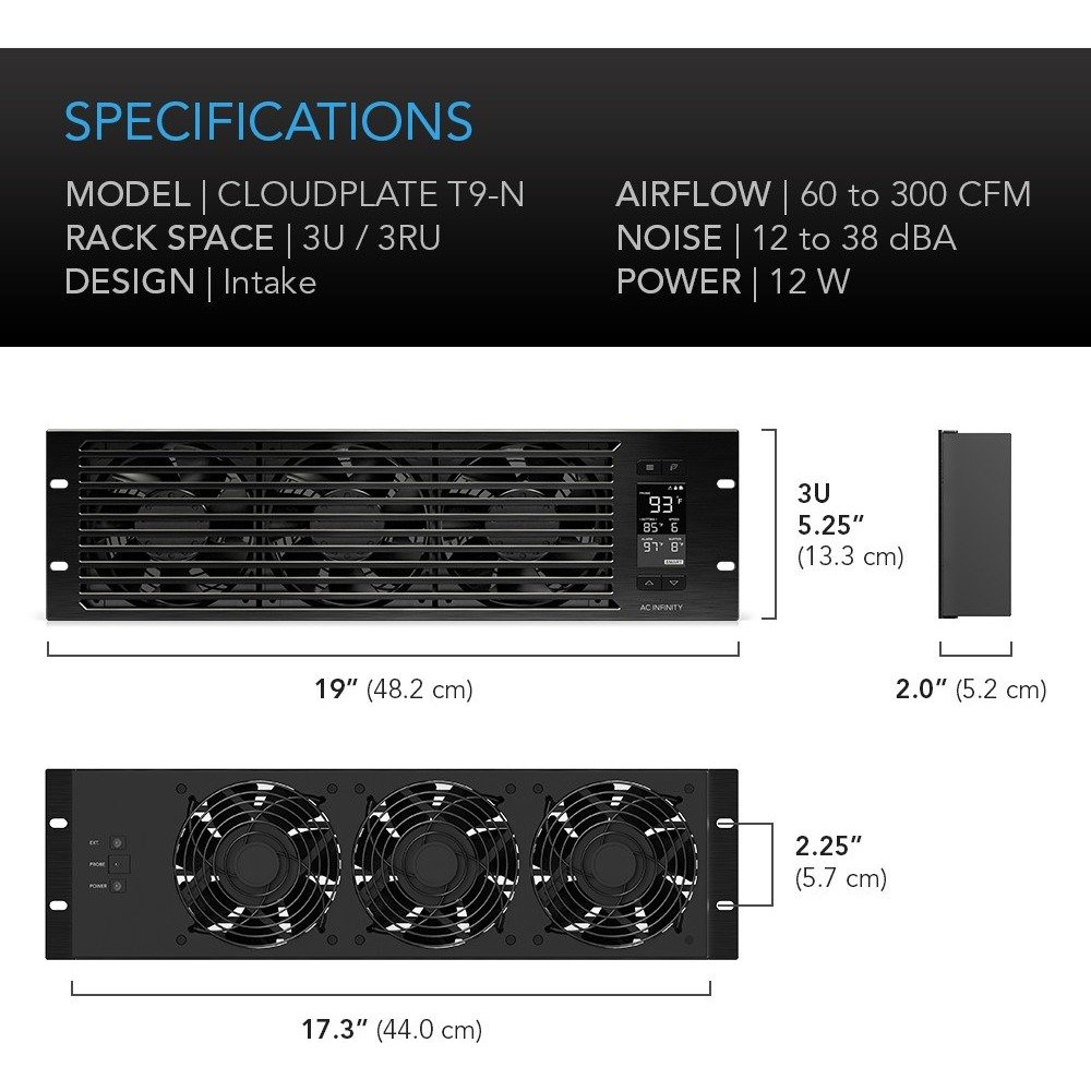 AC Infinity CLOUDPLATE T9 3U Rack Cooling Fan System - view 4