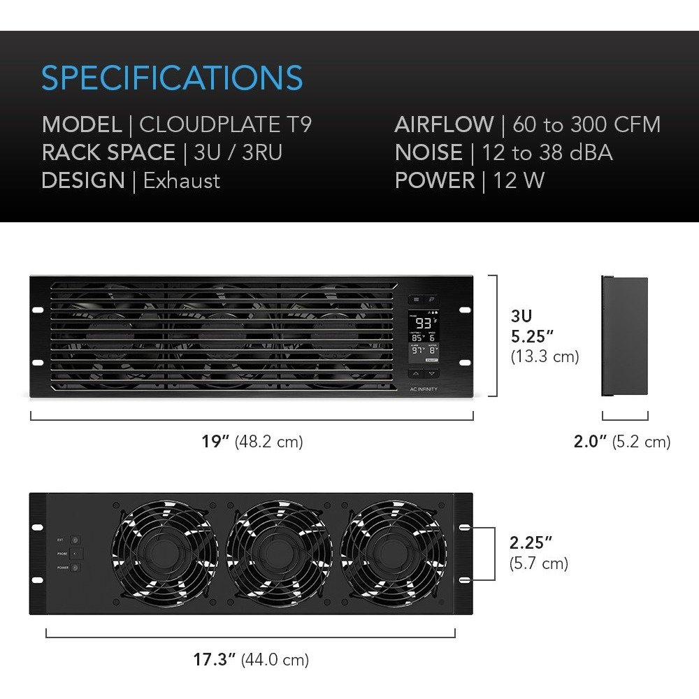 AC Infinity CLOUDPLATE T9 3U Rack Cooling Fan System - view 3