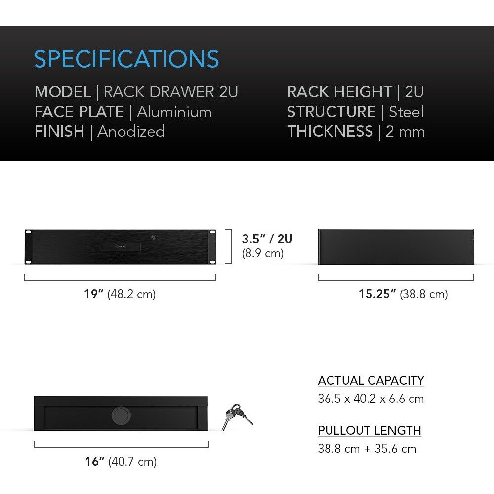AC Infinity 2U Heavy-Duty Rack Drawer with Aluminum Faceplate - view 2