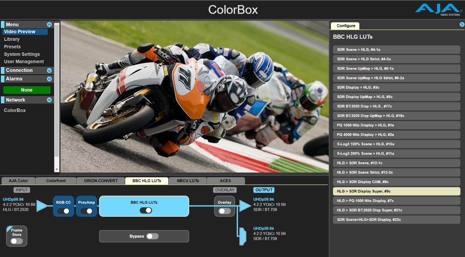 AJA ColorBox BBC HLG LUTs Pipeline License - view 2