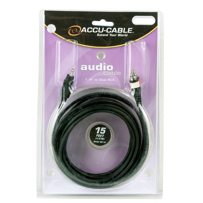 American DJ MP-15 1/8-Inch Mini to Dual RCA Cable, 15 ft