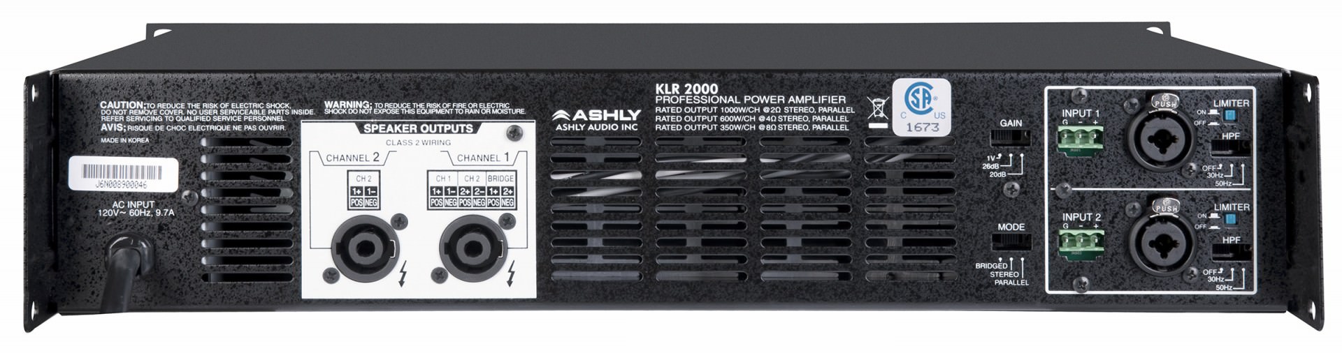 Ashly KLR-2000 Two-Channel Power Amplifier - view 2