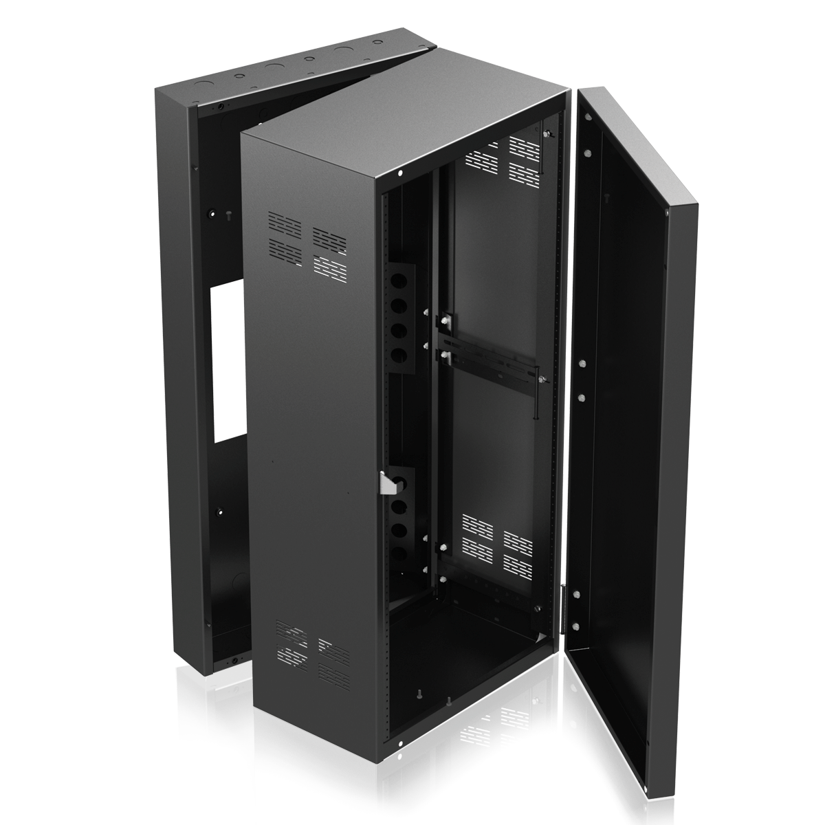 AtlasIED 324-12 19 inch Wide Opening Stand-Alone Wall Cabinet with Adjustable Rails 24 RU - view 2