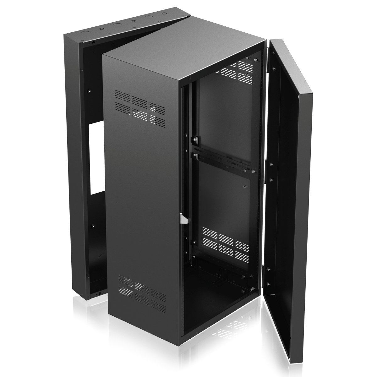 AtlasIED 324-15 19 inch Wide Opening Stand-Alone Wall Cabinet with Adjustable Rails, 15 inch D Center Section - 24 RU - view 2