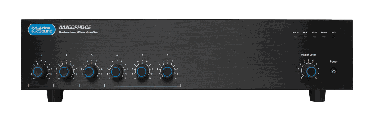 AtlasIED AA200PHD-CE CE Listed 6-Input, 200-Watt Mixer Amplifier with Automatic System Test (PHD)