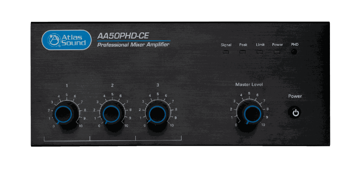 AtlasIED AA50PHD-CE CE Listed, 4-Input, 50-Watt Mixer Amplifier with Automatic System Test (PHD)
