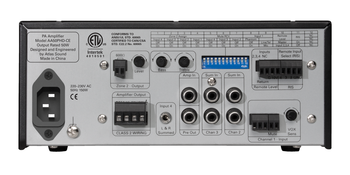 AtlasIED AA50PHD-CE CE Listed, 4-Input, 50-Watt Mixer Amplifier with Automatic System Test (PHD) - view 2