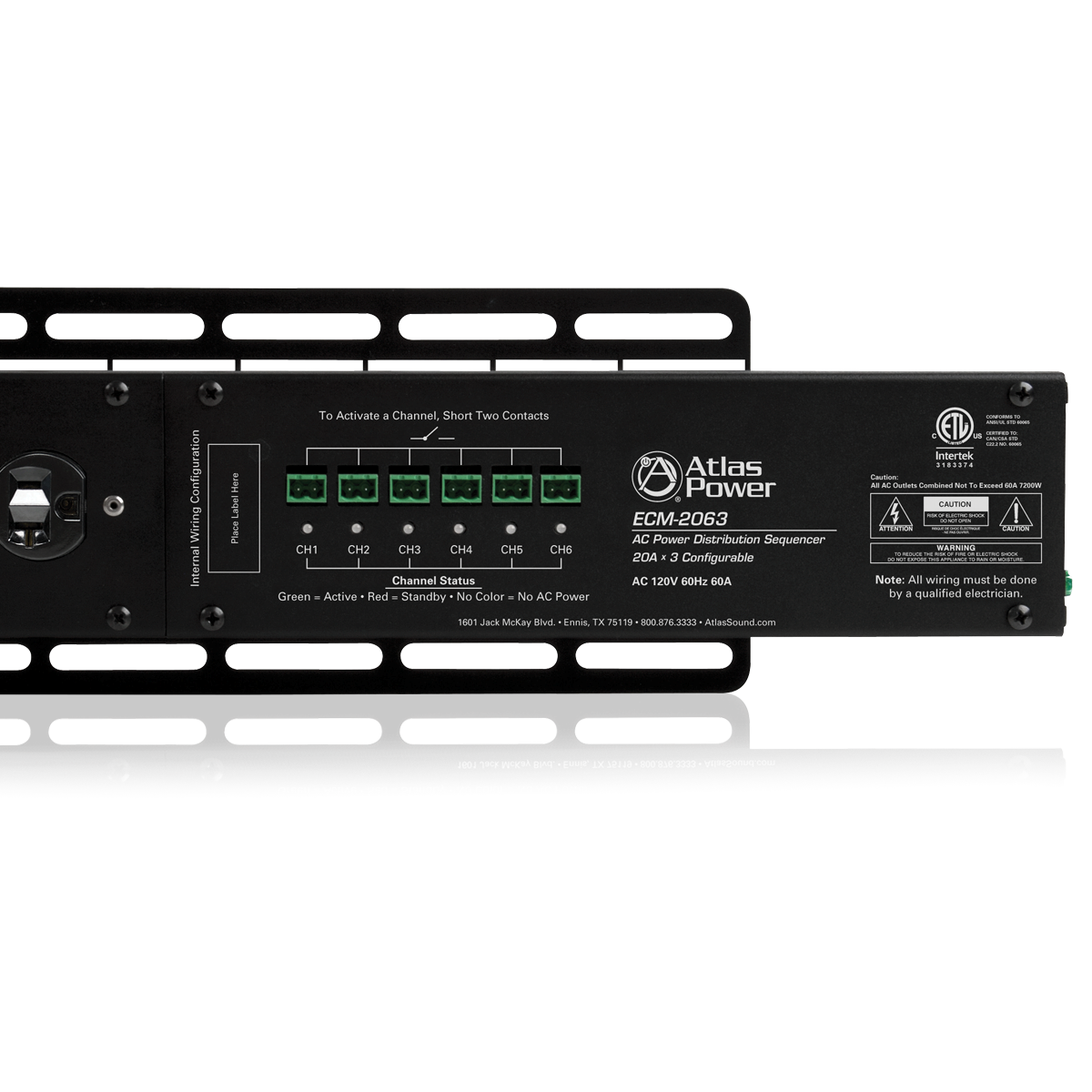 AtlasIED ECM-2063 20A+20A+20A AC Power Distribution Sequencer Raceway - view 2