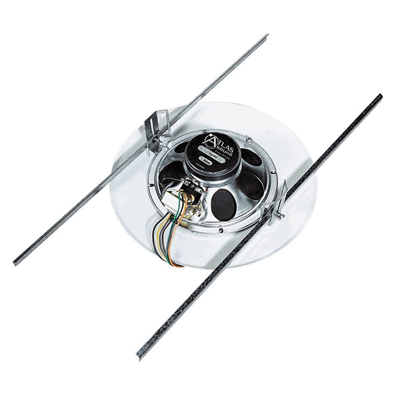 AtlasIED EZHD72W 8" In-Ceiling Speaker with 4-Watt 25V/70V Transformer, 51-8 Baffle, and Drop Tile Support Rails