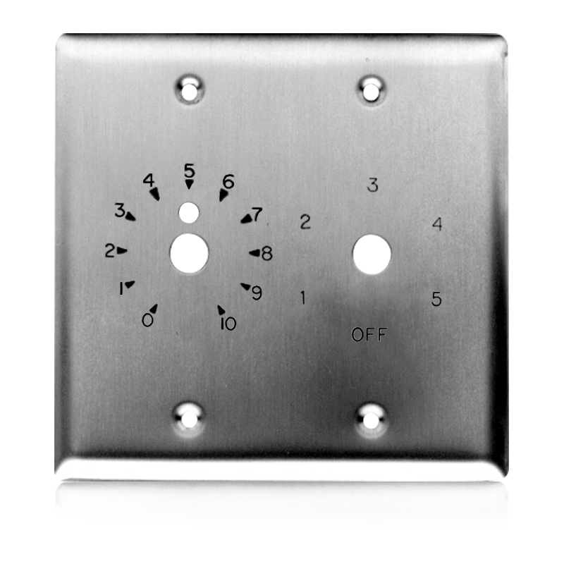 AtlasIED HX26-2 Double Gang S/S Plate with Dial Scale for Attenuator and 6 Position Rotary Switch