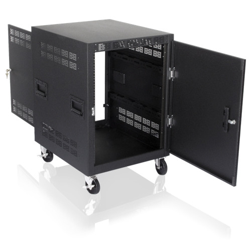 AtlasIED RX14-25SFD 25 inch Deep, 14RU Mobile Equipment Rack Includes: Casters, Side Handles, and Solid Doors - view 2