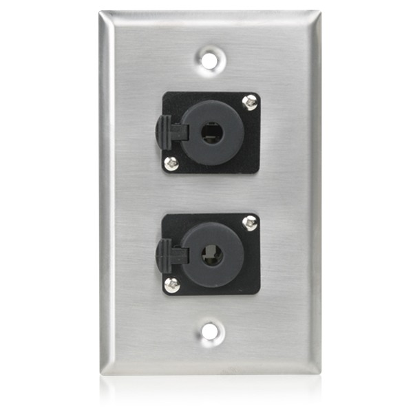 AtlasIED SG-QTRSL-F2 Single Gang Stainless Steel Plate with (2) Female Locking TRS connector product image