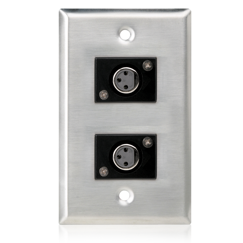 AtlasIED SG-XLR-F2 Single Gang Stainless Steel Plate with (2) Female 3 Pin XLR product image