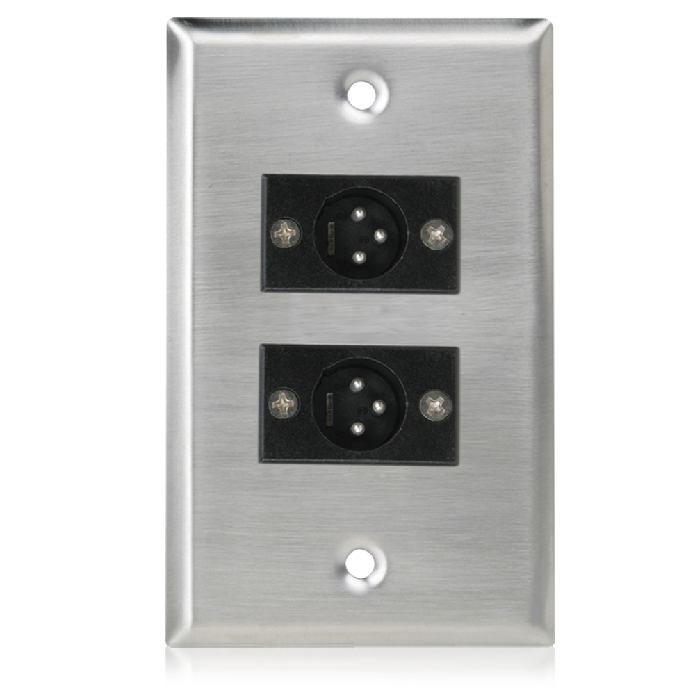 AtlasIED SG-XLR-M2 Single Gang Stainless Steel Plate with (2) Male 3 Pin XLR