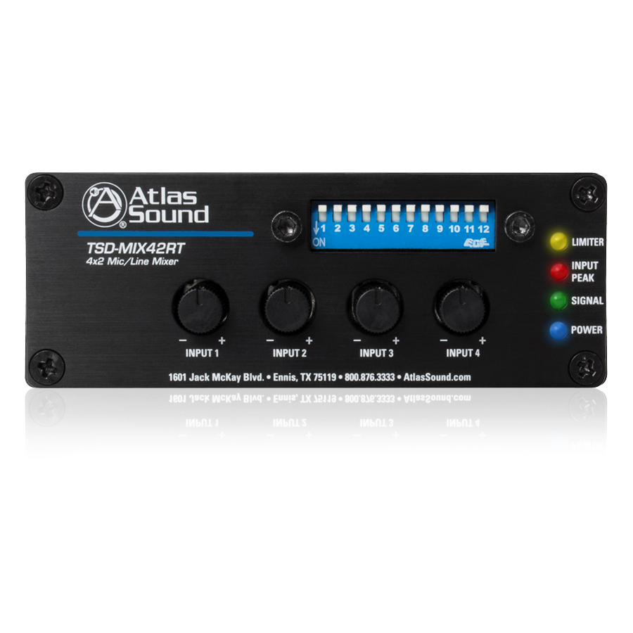 AtlasIED TSD-MIX42RT 4x2 Mic/Line Mixer with Priority Sense and Remote Control