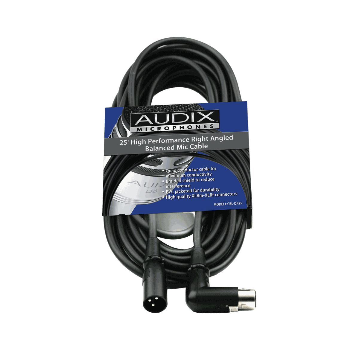 Audix CBLDR25 25ft Right-Angle XLR Microphone Cable - view 2