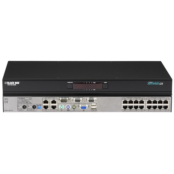 Black Box KV0416A-R2 ServSwitch CX 16-Port CATx KVM Switch, 4 Users