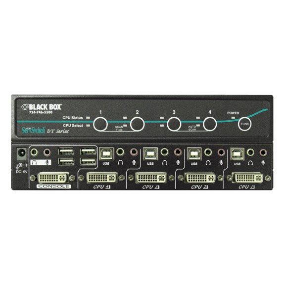 Black Box KV9604A ServSwitch DT 4-Port DVI-I KVM Switch with Transparent USB 2.0 and Audio