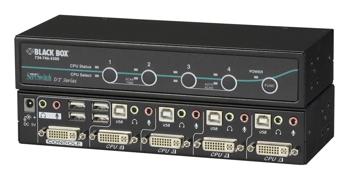 Black Box KV9604A ServSwitch DT 4-Port DVI-I KVM Switch with Transparent USB 2.0 and Audio - view 2