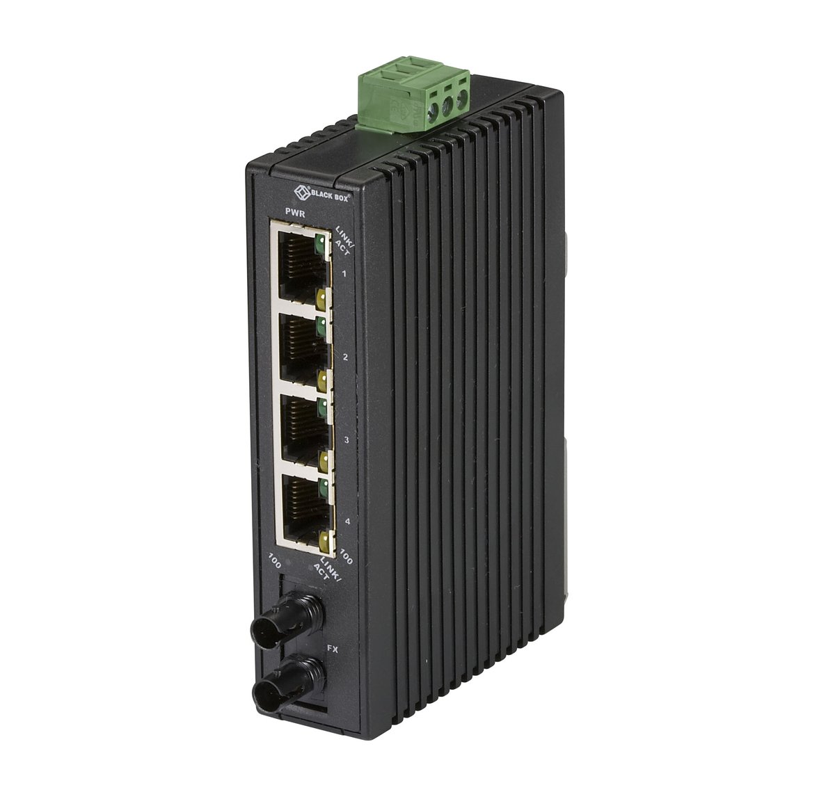 Black Box LBH120A-H-ST LBH120 Series Fast Ethernet (100-Mbps) Hardened Temperature Switch - 10/100-Mbps Copper RJ45, 100-Mbps Multimode Fiber, 1300nm, 2km