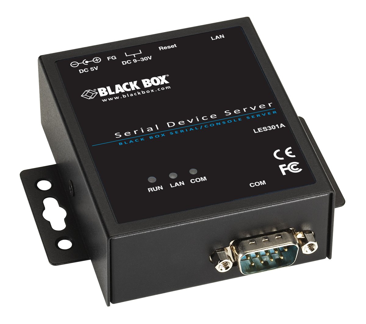 Black Box LES301A LES300 Series Industrial Serial Device Server - (1) RS232/422/485 DB9 Male, (1) 10/100-Mbps RJ-45