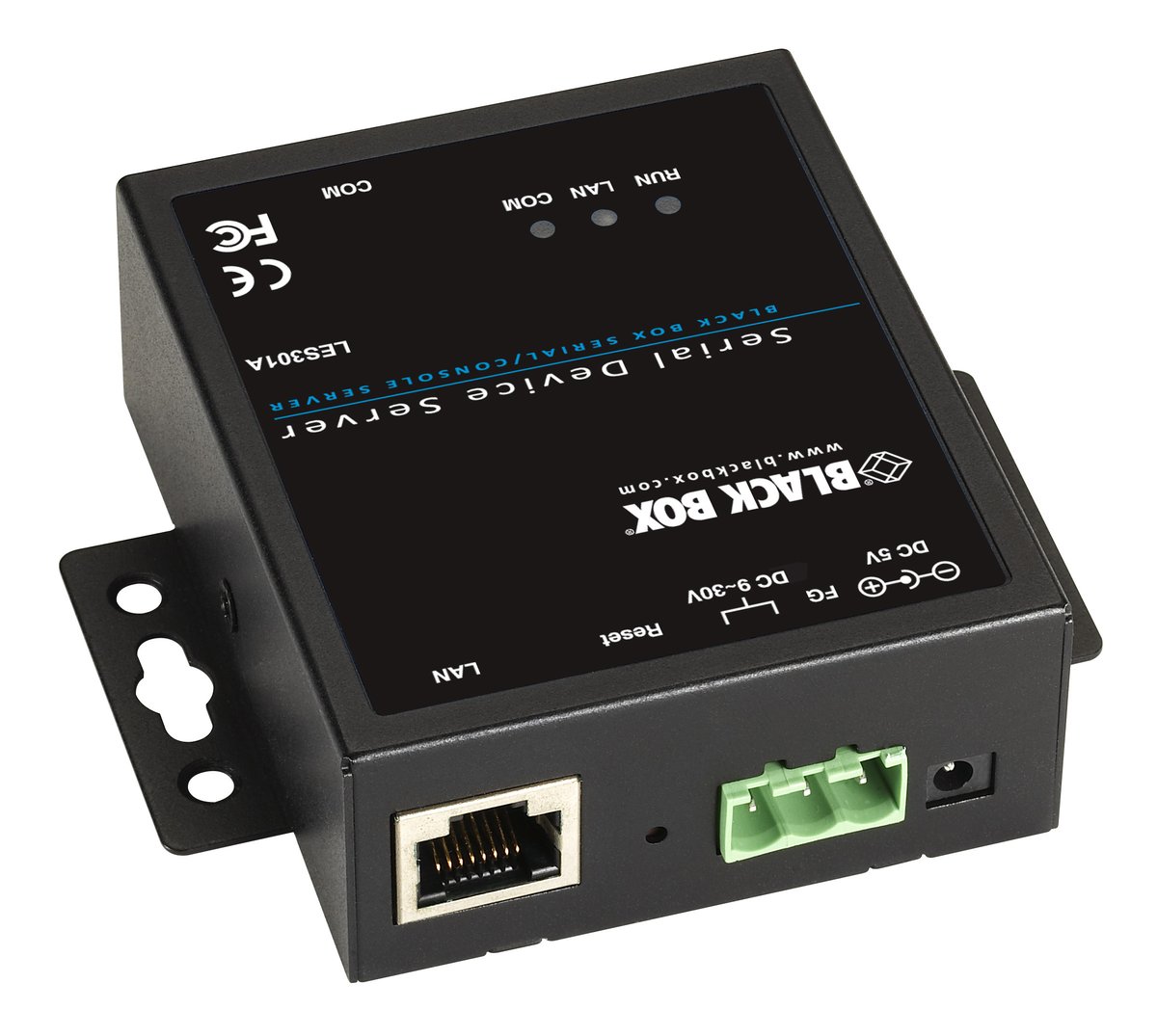 Black Box LES301A LES300 Series Industrial Serial Device Server - (1) RS232/422/485 DB9 Male, (1) 10/100-Mbps RJ-45 - view 2