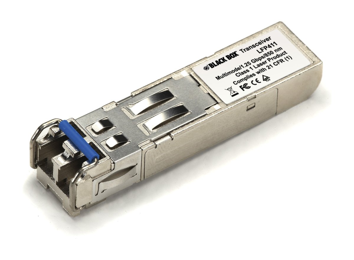 Black Box LFP411 Gigabit (1.25-Gbps) Extreme Temperature SFP with Extended Diagnostics - (1) 1.25-Gbps Multimode Fiber, 850nm, 550m, LC product image