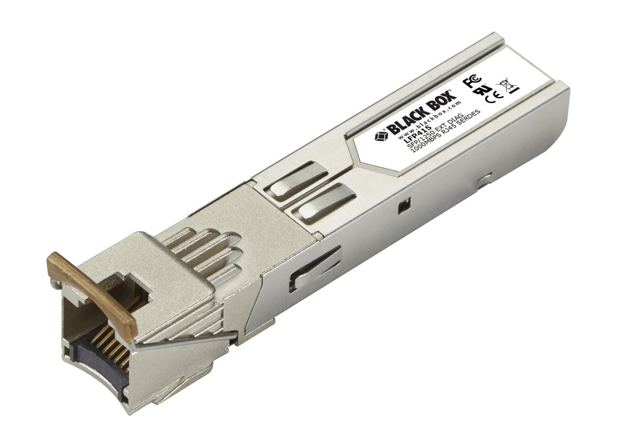 Black Box LFP415 LFP410 Series Gigabit (1.25-Gbps) Extreme Temperature SFP with Extended Diagnostics - (1) 1.25-Gbps Copper RJ45, SerDes, 100m