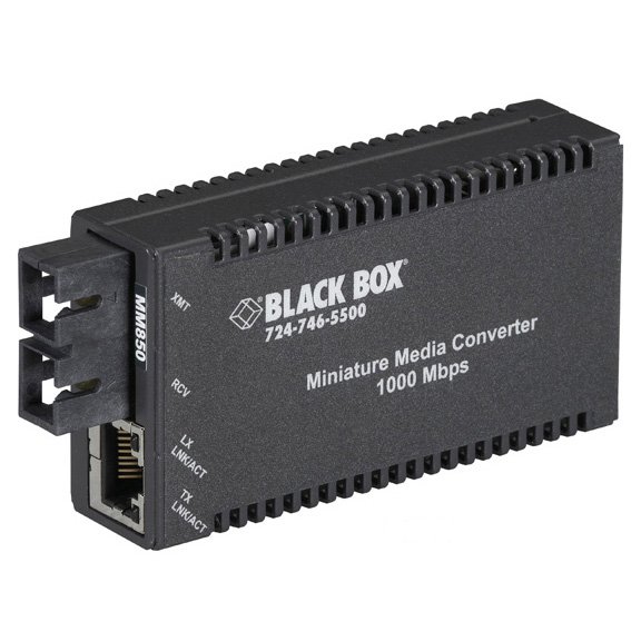 Black Box LGC010A-R2 MultiPower Miniature Gigabit Ethernet (1000-Mbps) Media Converter - 1000-Mbps Copper to 1000-Mbps Multimode Fiber, 850nm, 0.3km, SC