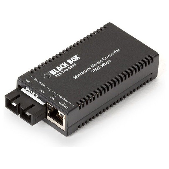 Black Box LGC011A-R2 MultiPower Miniature Gigabit Ethernet (1000-Mbps) Media Converter - 1000-Mbps Copper to 1000-Mbps Singlemode Fiber, 1310nm, 10km, SC