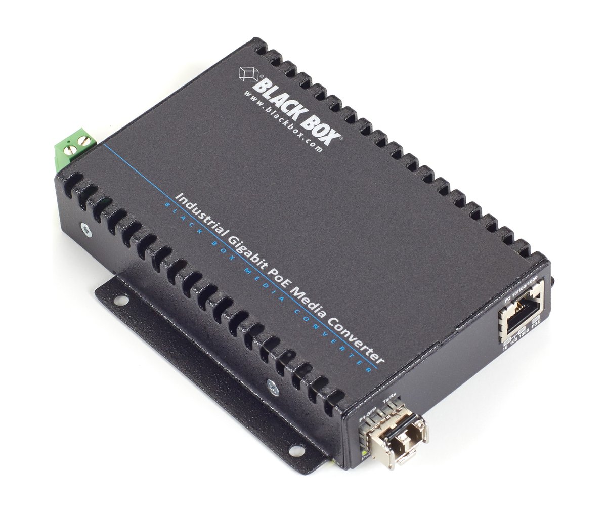 Black Box LGC5300A LGC5300 Series Gigabit Ethernet (1000-Mbps) Industrial PoE Media Converter - 10/100/1000-Mbps Copper to 1000-Mbps SFP Fiber, Extreme Temperature