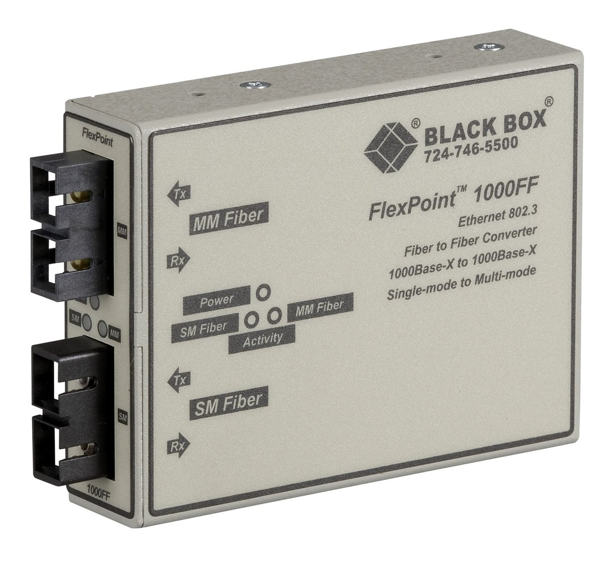 Black Box LMC1001A FlexPoint Gigabit Ethernet (1000-Mbps) Mode Converter - 1000-Mbps Multimode Fiber to 1000-Mbps Singlemode Fiber, 850/1300nm, 0.3km to 5km, (2) SC