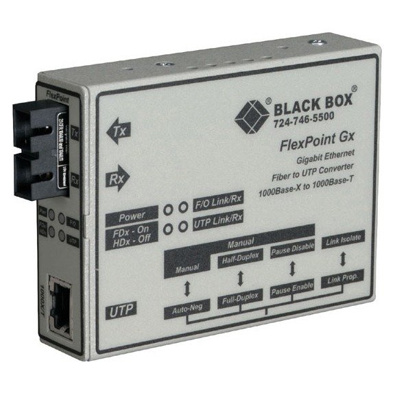 Black Box LMC1003A-R3 FlexPoint Gigabit Ethernet (1000-Mbps) Media Converter - 1000-Mbps Copper to 1000-Mbps Multimode Fiber, 850nm, 0.3km