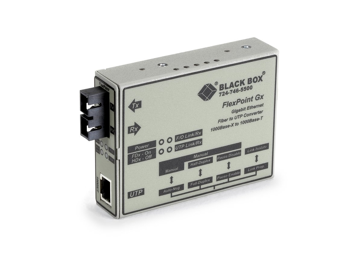 Black Box LMC1004A-R3 FlexPoint Gigabit Ethernet (1000-Mbps) Media Converter - 1000-Mbps Copper to 1000-Mbps Singlemode Fiber, 1310nm, 10km