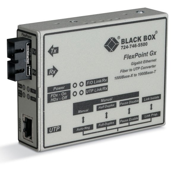 Black Box LMC1009A-R3 FlexPoint Gigabit Ethernet (1000-Mbps) Media Converter - 1000-Mbps Copper to 1000-Mbps Singlemode Fiber, 1310nm, 10km