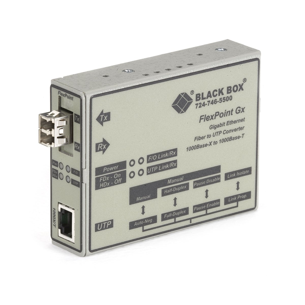 Black Box LMC1012A FlexPoint Gigabit Ethernet (1000-Mbps) Media Converter - 1000-Mbps Copper to 1000-Mbps Multimode Fiber, 850nm, 0.3km