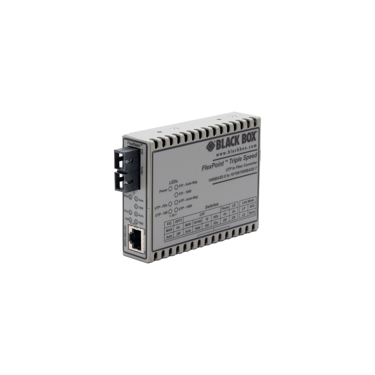 Black Box LMC1017A-MMSC Gigabit Ethernet (1000-Mbps) Media Converter - 10/100/1000-Mbps Copper to 1000-Mbps Multimode Fiber, 850nm, 550m, SC