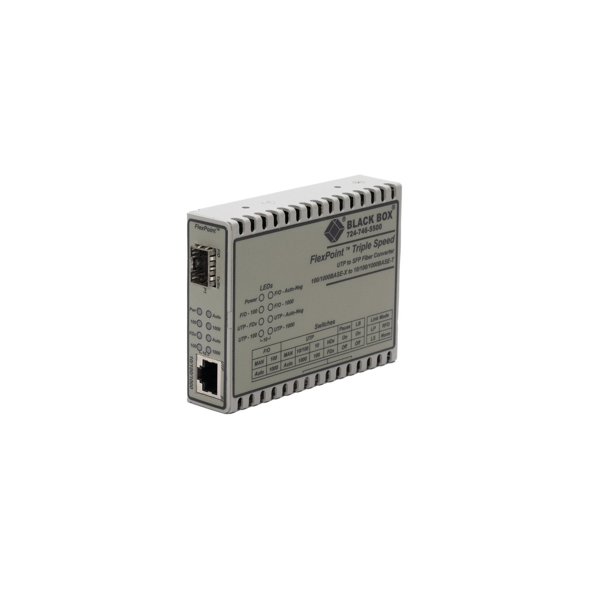 Black Box LMC1017A-SFP Gigabit Ethernet (1000-Mbps) Media Converter - 10/100/1000-Mbps Copper to 100/1000-Mbps Fiber SFP, North America Power Supply