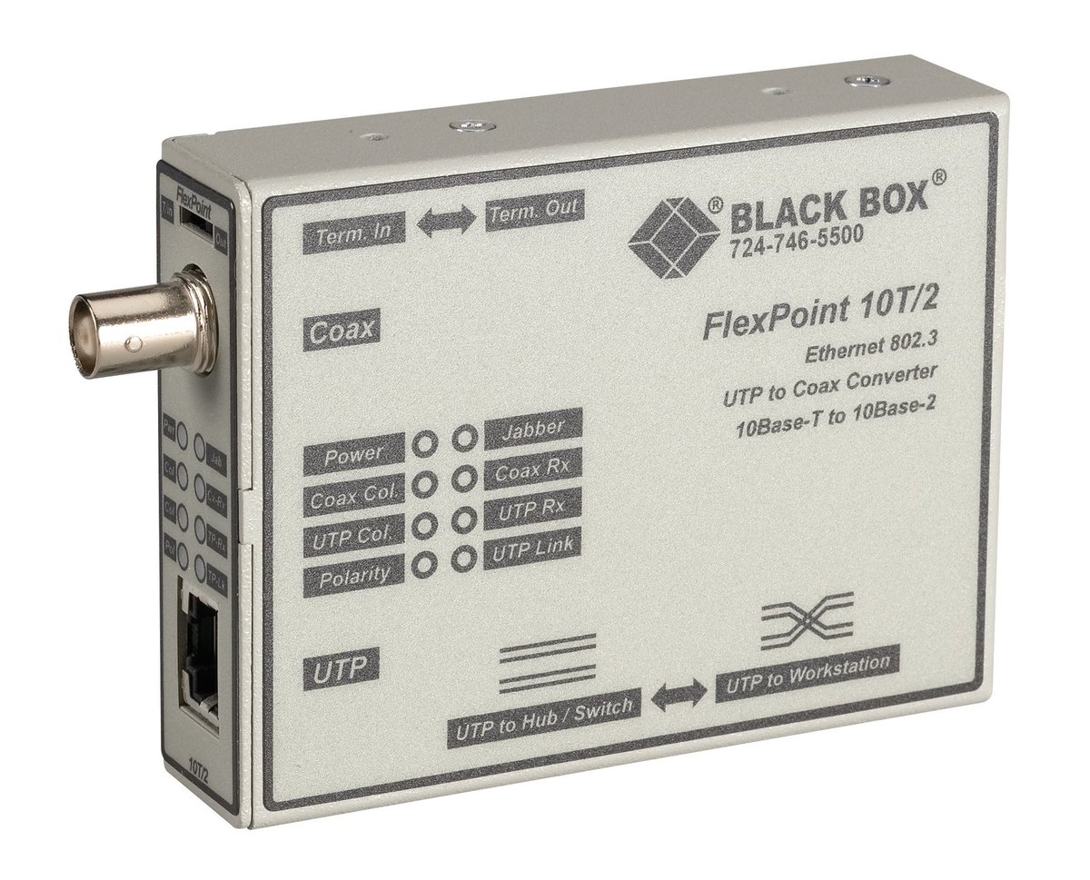 Black Box LMC210A Ethernet (10-Mbps) Media Converter - 10-Mbps Copper to 10-Mbps ThinNet, North America Power Supply product image