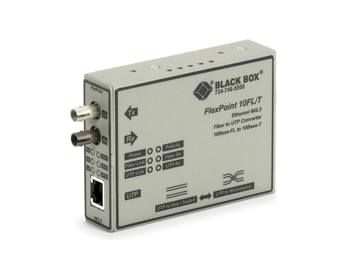 Black Box LMC212A-MM-R3 Ethernet (10-Mbps) Media Converter - 10-Mbps Copper to 10-Mbps Multimode Fiber, 850nm, 2km, ST, North America Power Supply