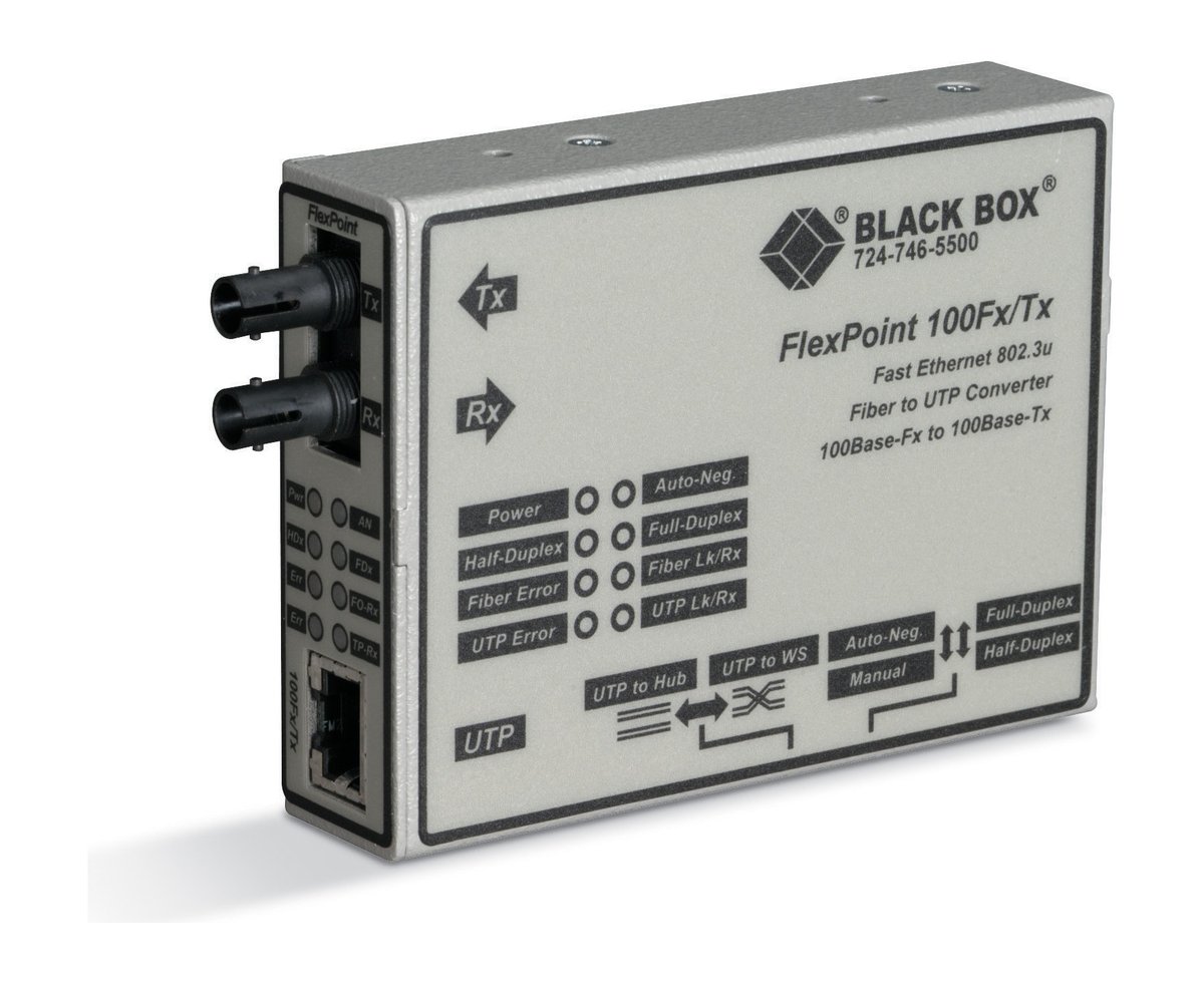 Black Box LMC213A-SMST-R2 Fast Ethernet (100-Mbps) Media Converter - 100-Mbps Copper to 100-Mbps Singlemode Fiber, 1310nm, 25km, ST