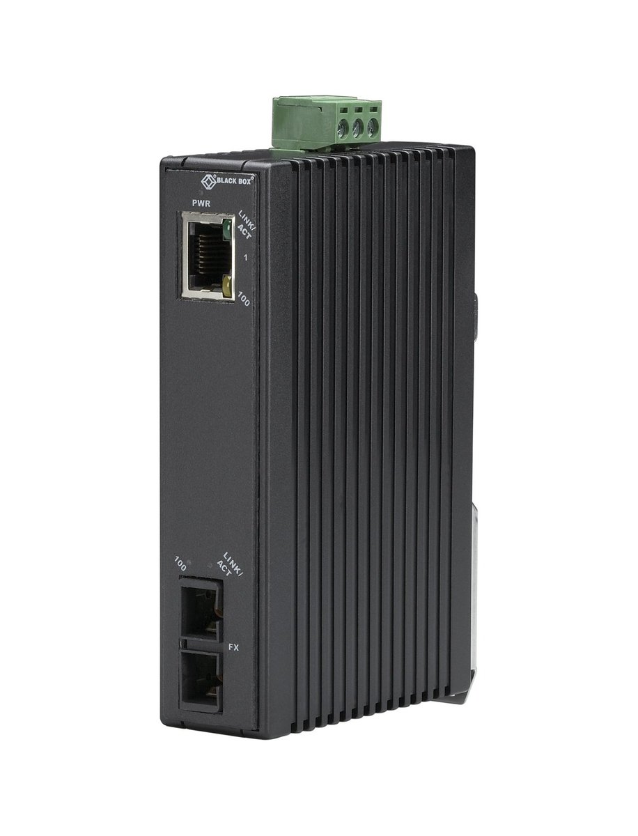 Black Box LMC270A-MM-SC Fast Ethernet (100-Mbps) Industrial Media Converter - 10/100-Mbps Copper to 100-Mbps Multimode Fiber, Hardened Temperature, 1300nm, 2km, SC