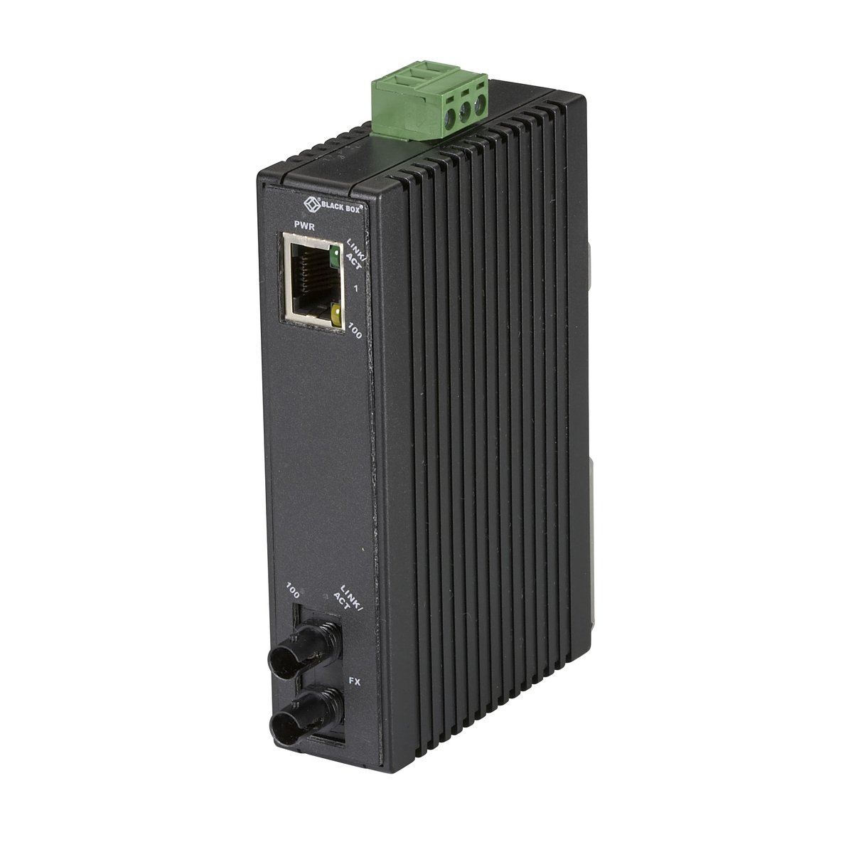 Black Box LMC270A-MM-ST Fast Ethernet (100-Mbps) Industrial Media Converter - 10/100-Mbps Copper to 100-Mbps Multimode Fiber, Hardened Temperature, 1300nm, 2km, ST product image
